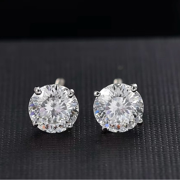 950 Platinum Moissanite 1.90 Carat Solitaire Stud Earrings